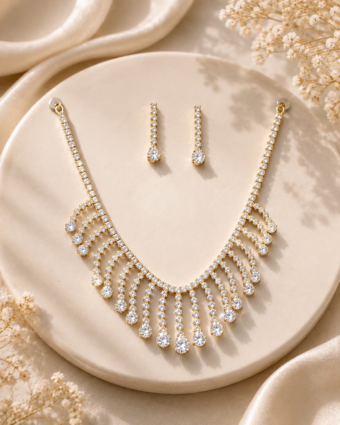 Gold-Tone Crystal Fringe Necklace & Earrings Set