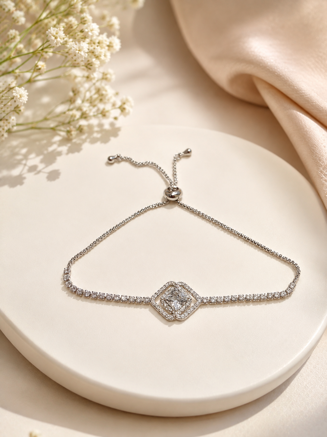 Silver-Tone Diamond-Style Adjustable Bracelet