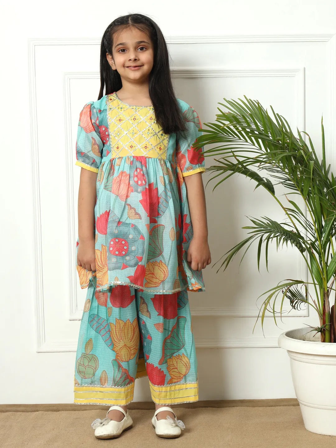 Sea Green Color Kurti With Sharara