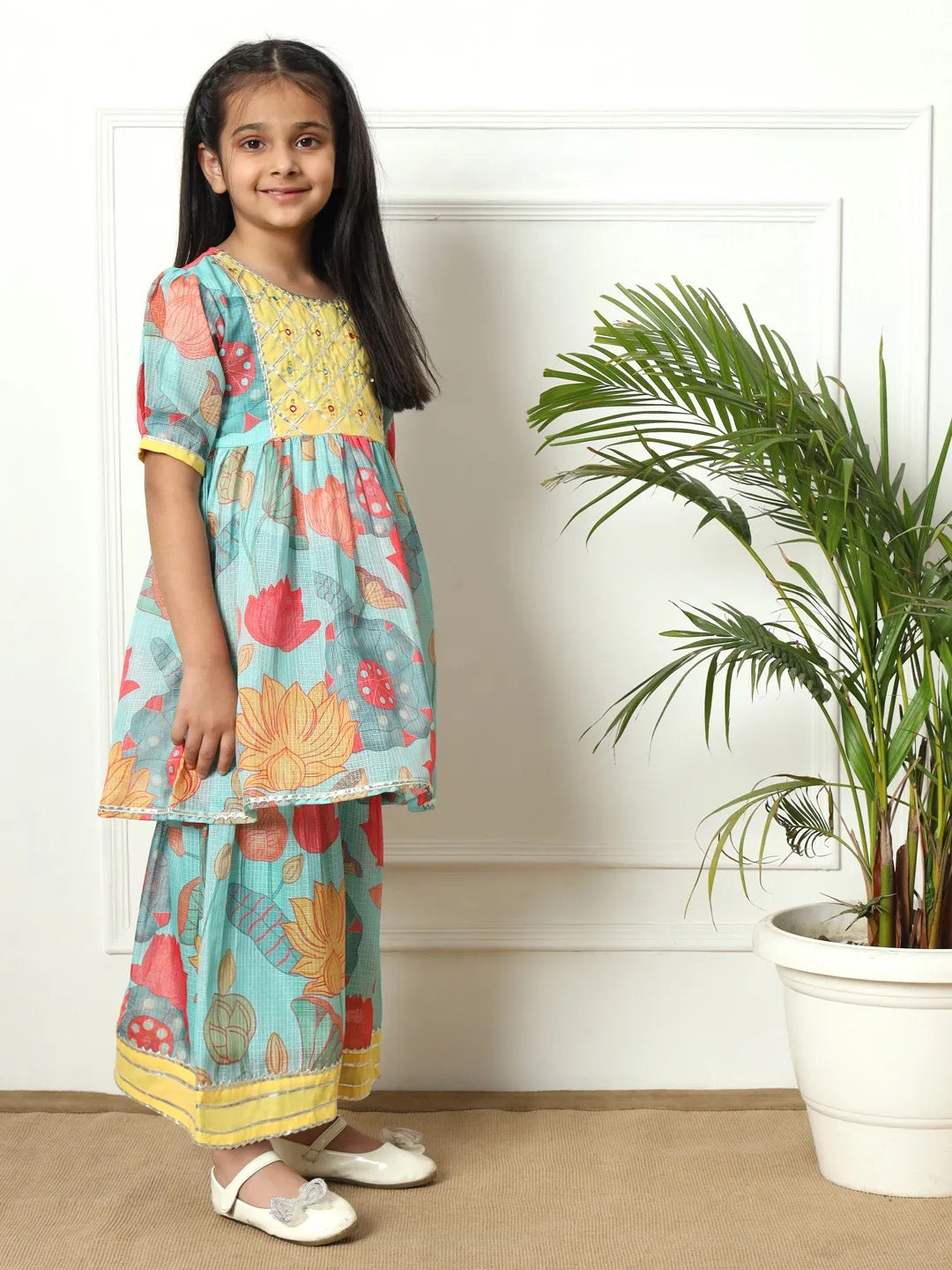 Sea Green Color Kurti With Sharara