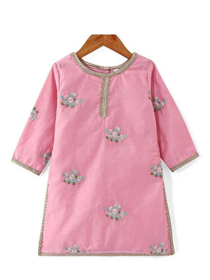 Pink & Blue - Kurti Gharara & Net Dupatta Set