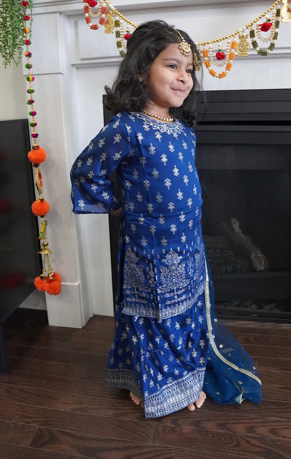 Teal Blue - Kurti Gharara & Net Dupatta Set