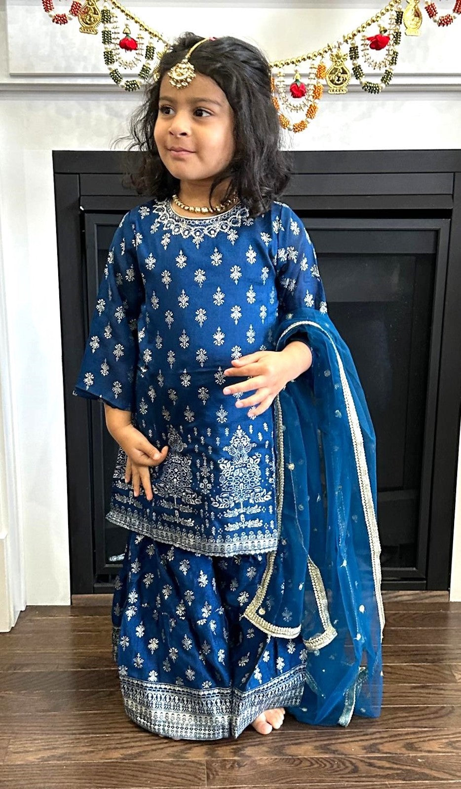 Teal Blue - Kurti Gharara & Net Dupatta Set