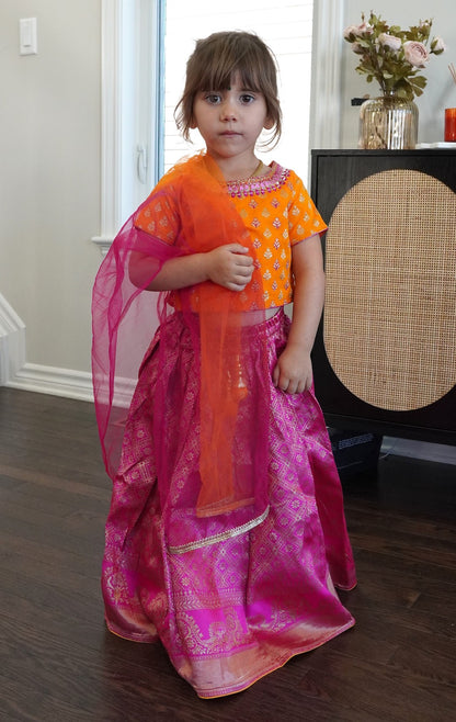 Fushchia Printed Lehenga Choli And Dupatta