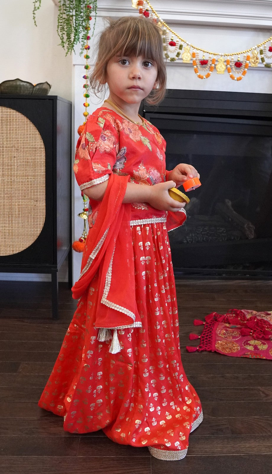 Red - Choli Lehenga Set With Lace Detailing Dupatta