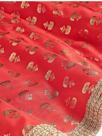 Red - Choli Lehenga Set With Lace Detailing Dupatta