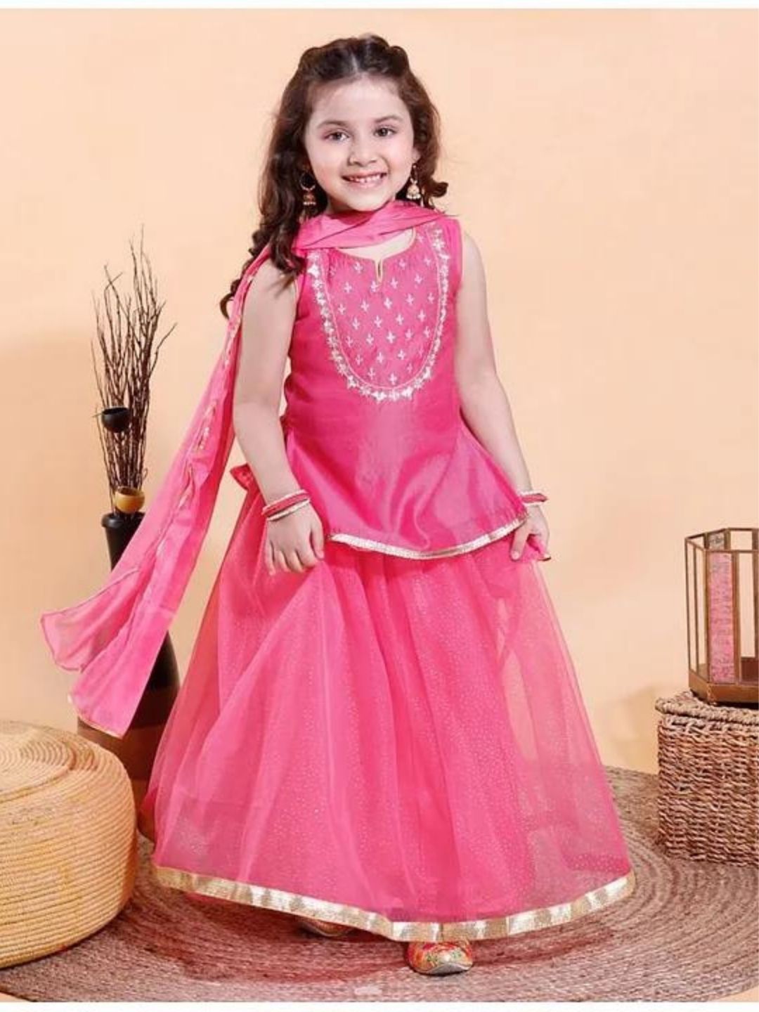 Pink - Choli & Flared Lehenga With Dupatta