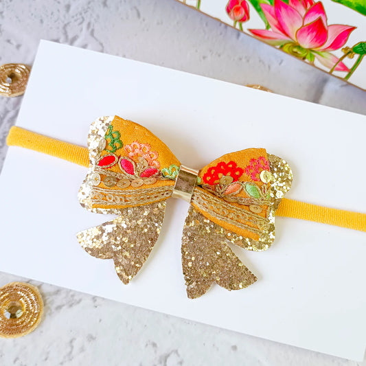 Ethnic Bow & Scallop Detailed Headband - Mustard Golden