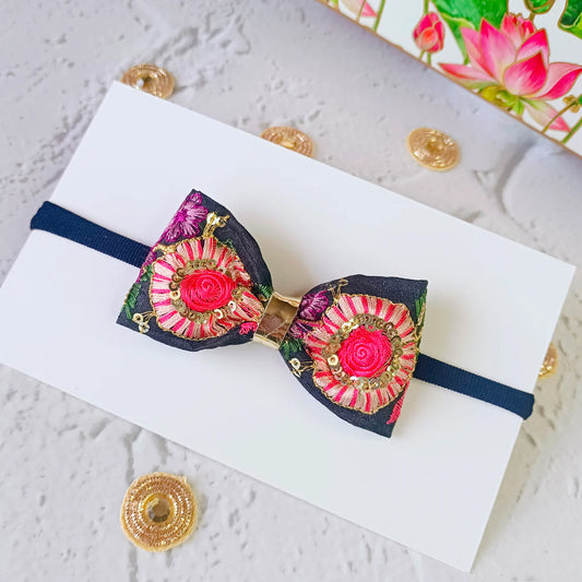 Multicolor Embroidery Soft Headband-Black